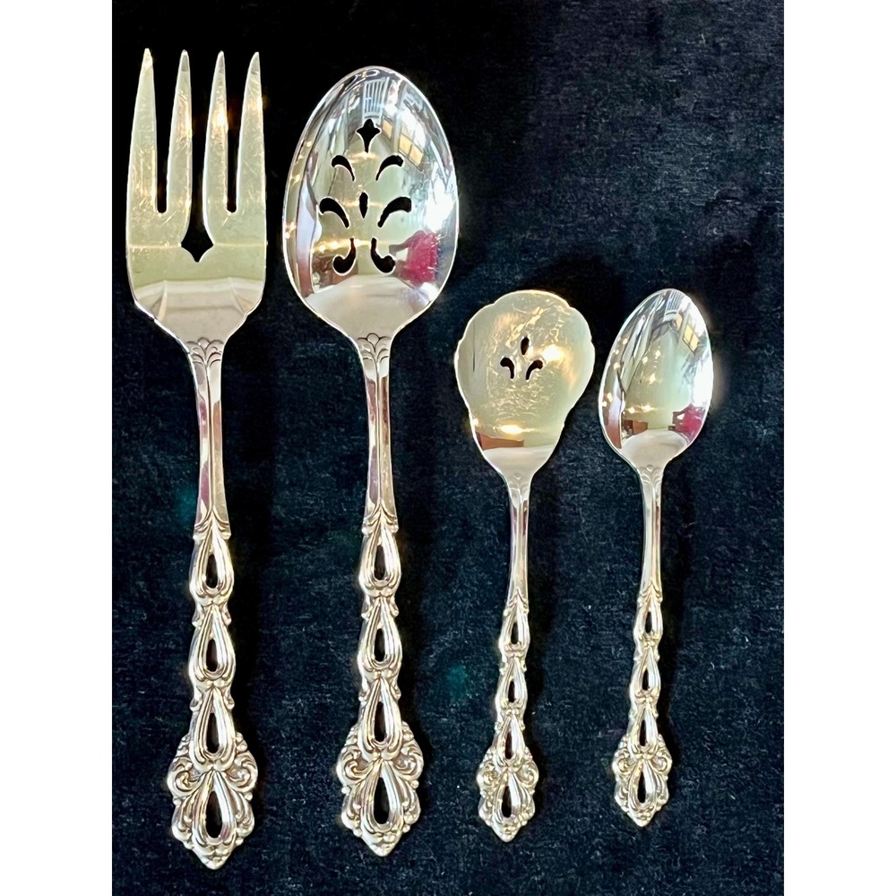 Oneida Chandelier Stainless 4 Pc Serving Set Fork Pierced Spoon Jelly Server